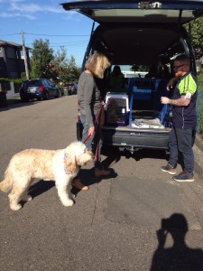 About to get into the van, my cage being the one on the right