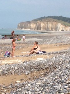 white cliffs in the background